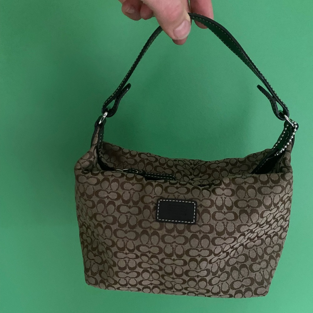 Coach Brown Signature Canvas Shoulder Bag with Black Trim